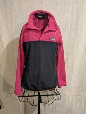 Patagonia Women’s Micro D Snap-T Colorblock Fleece Pullover Pink Charcoal Sz Xs